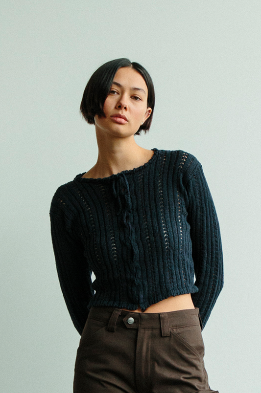 Bonnie Tuck Stitch Cardigan in By-The-Wind-Sailor