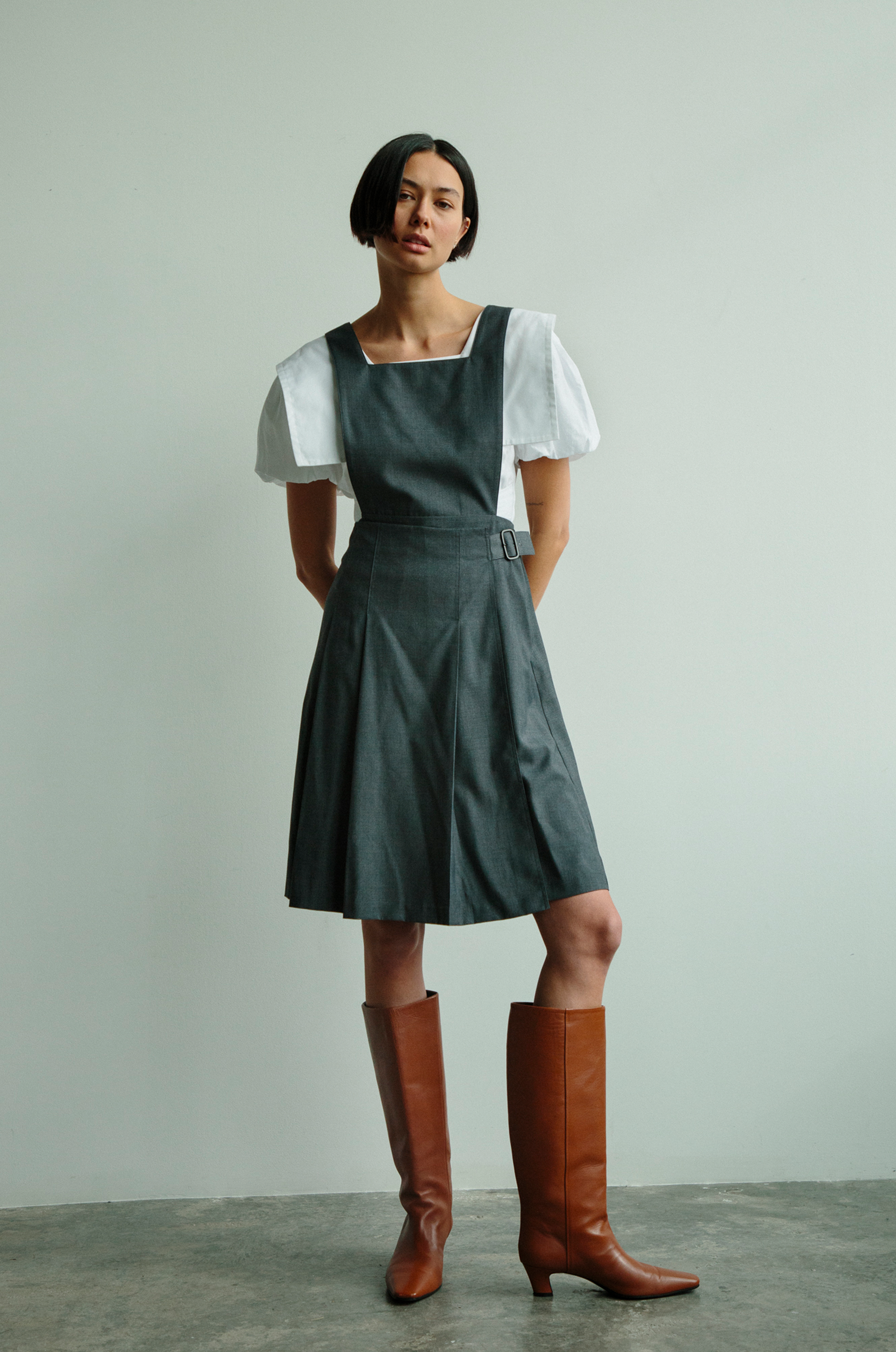 Orson Pinafore Dress Knee Length Villeine Orson Pinafore Dress Knee Length Villeine